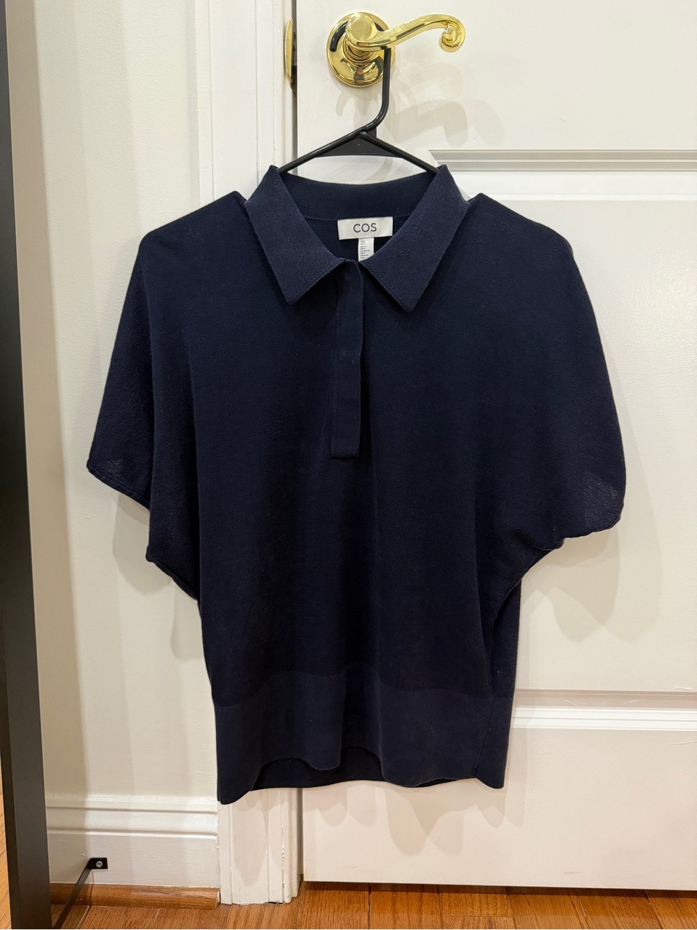 COS Navy Short-Sleeve Polo Knit Top